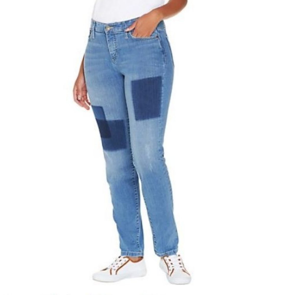 Isaac Mizrah Petite TRUE DENIM Removed Patch Jeans  4039